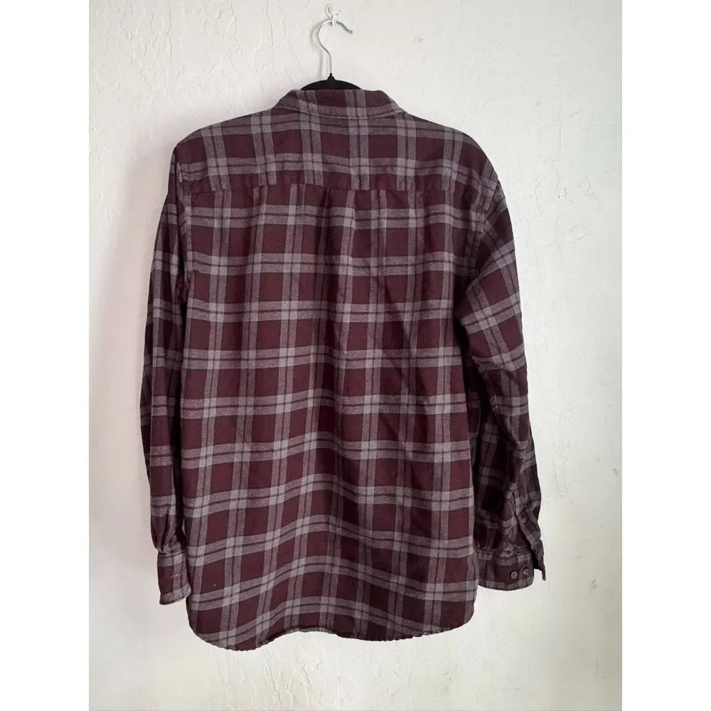 Arrow USA 1851 Men’s Burgundy Gray Plaid Flannel Button Shirt 100% Cotton 0037
